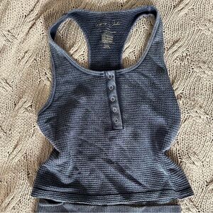 Blue Ribbed Tank Top and Shorts